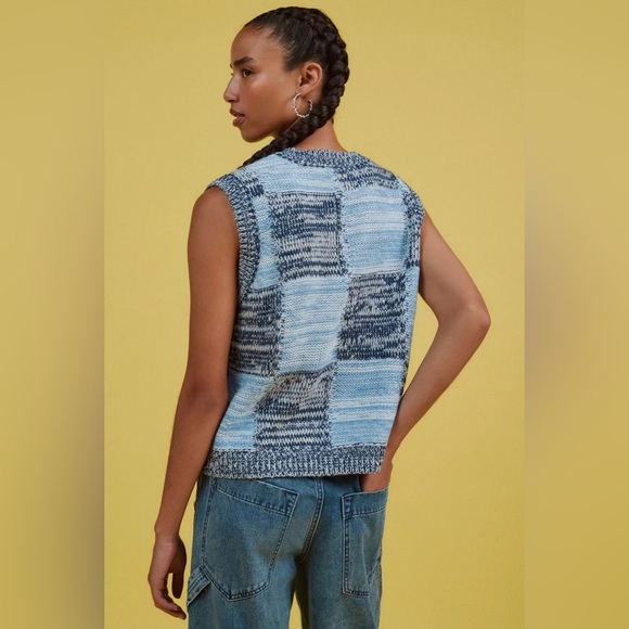 OBEY Women's XL Mira Sweater Vest V-Neck Wool Blend Color Block Blue Knit Twee - Picture 14 of 16